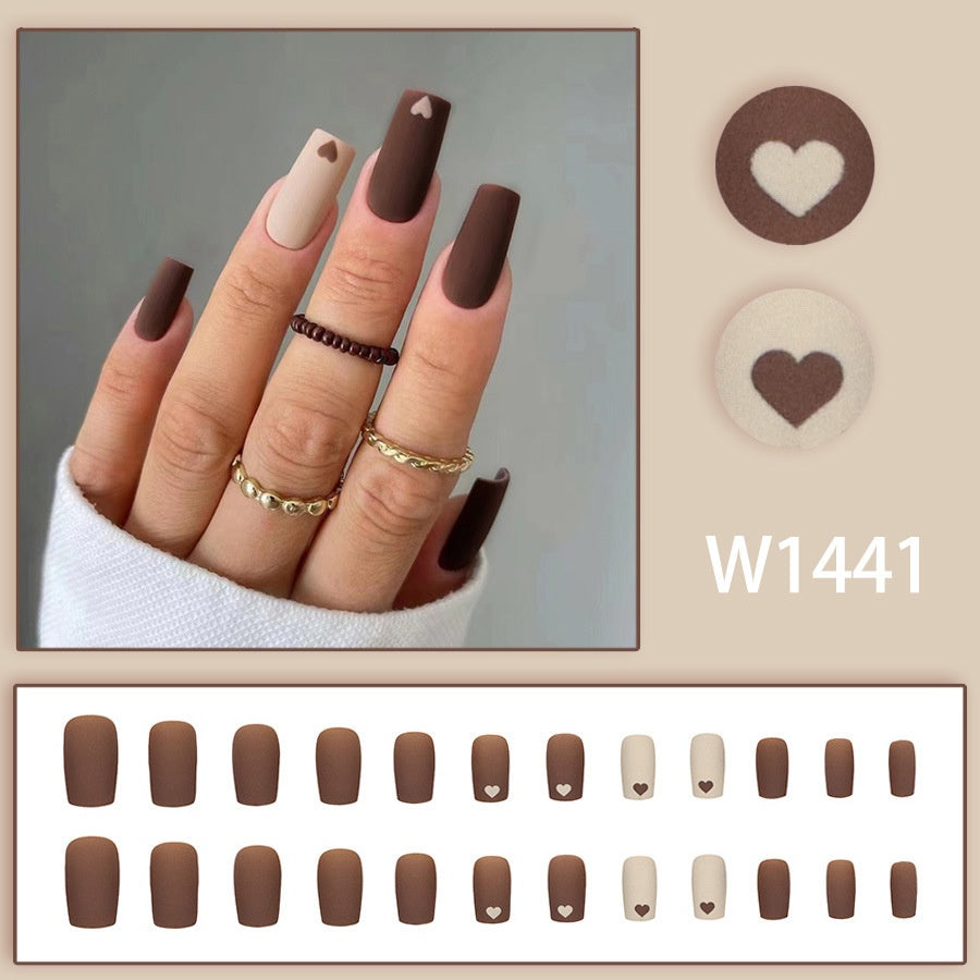Warm Color Milk Love Brown Medium Length White Removable Nail Sticker