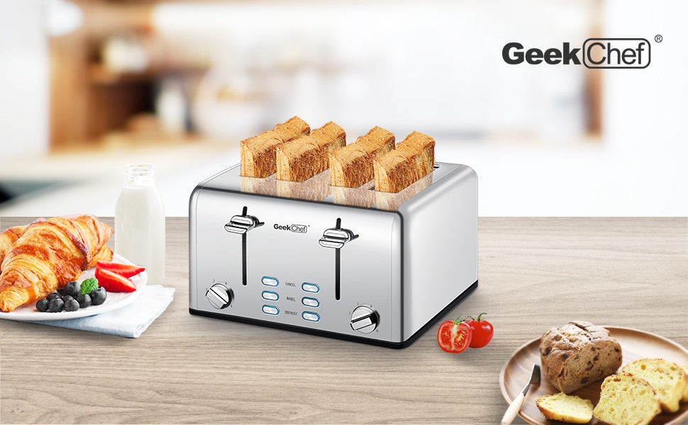 GEEK CHEF 4 Slice Toaster Stainless Steel