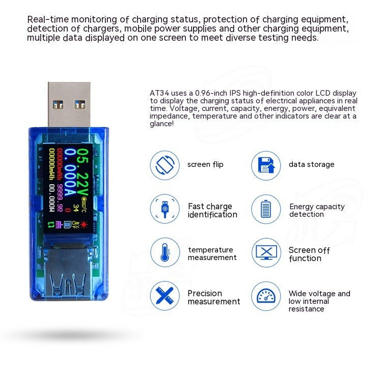 AT34 Digital Voltmeter USB Charger Detection Instrument