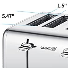 GEEK CHEF 4 Slice Toaster Stainless Steel