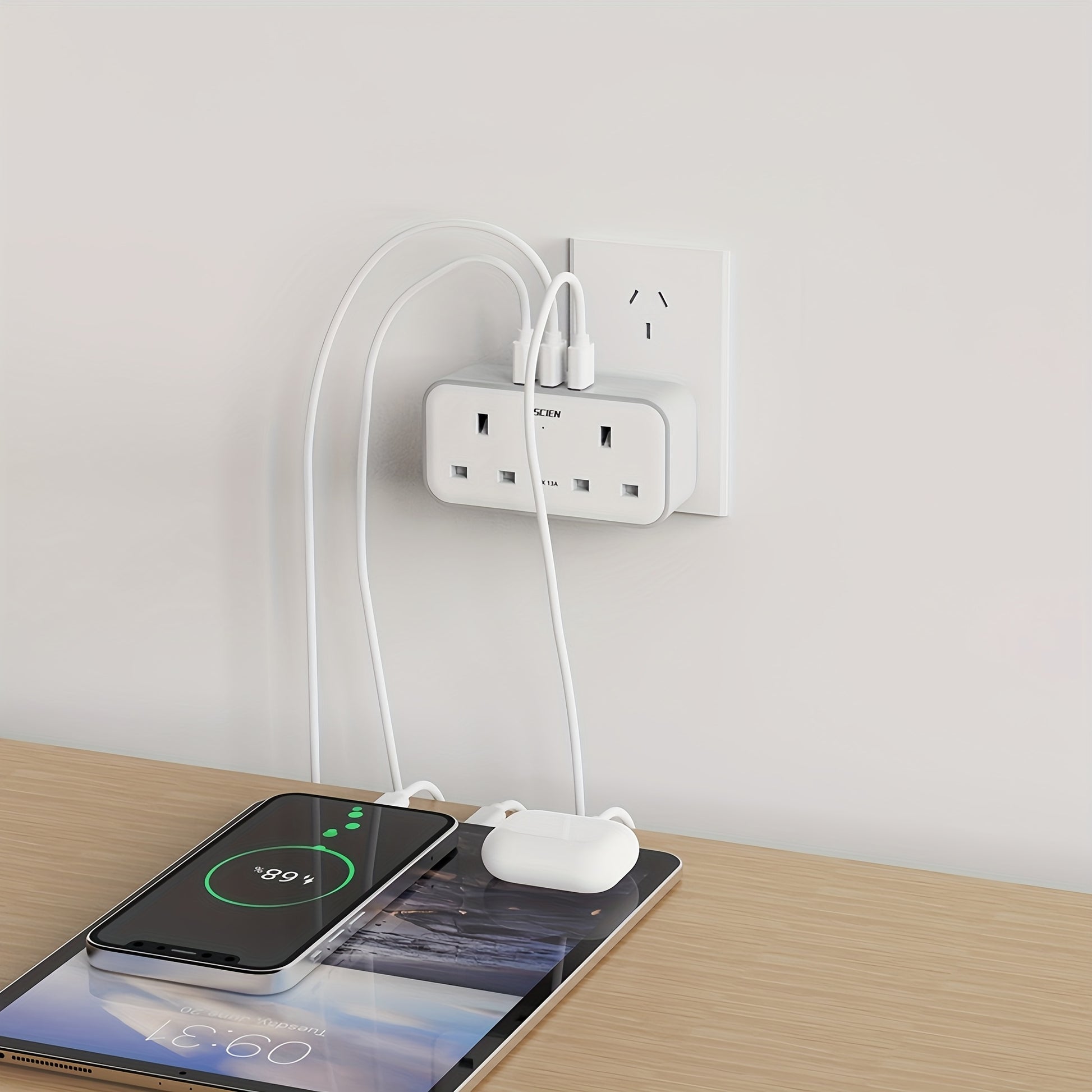 UK To CN/AUS/NZ/AR Travel Adapter, 3 USB Ports, 2 AC Outlets, 2 2-PIN Universal Worldwide Outlets, AUS Plug Extension Socket, International Travel Output Power Adapter, 3250W Max Power Rating