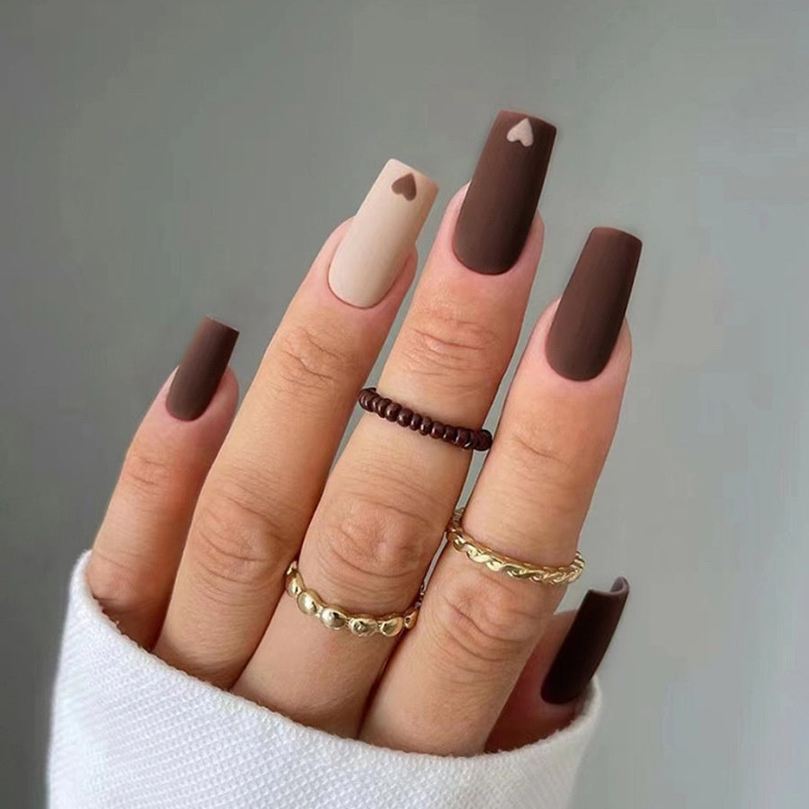 Warm Color Milk Love Brown Medium Length White Removable Nail Sticker