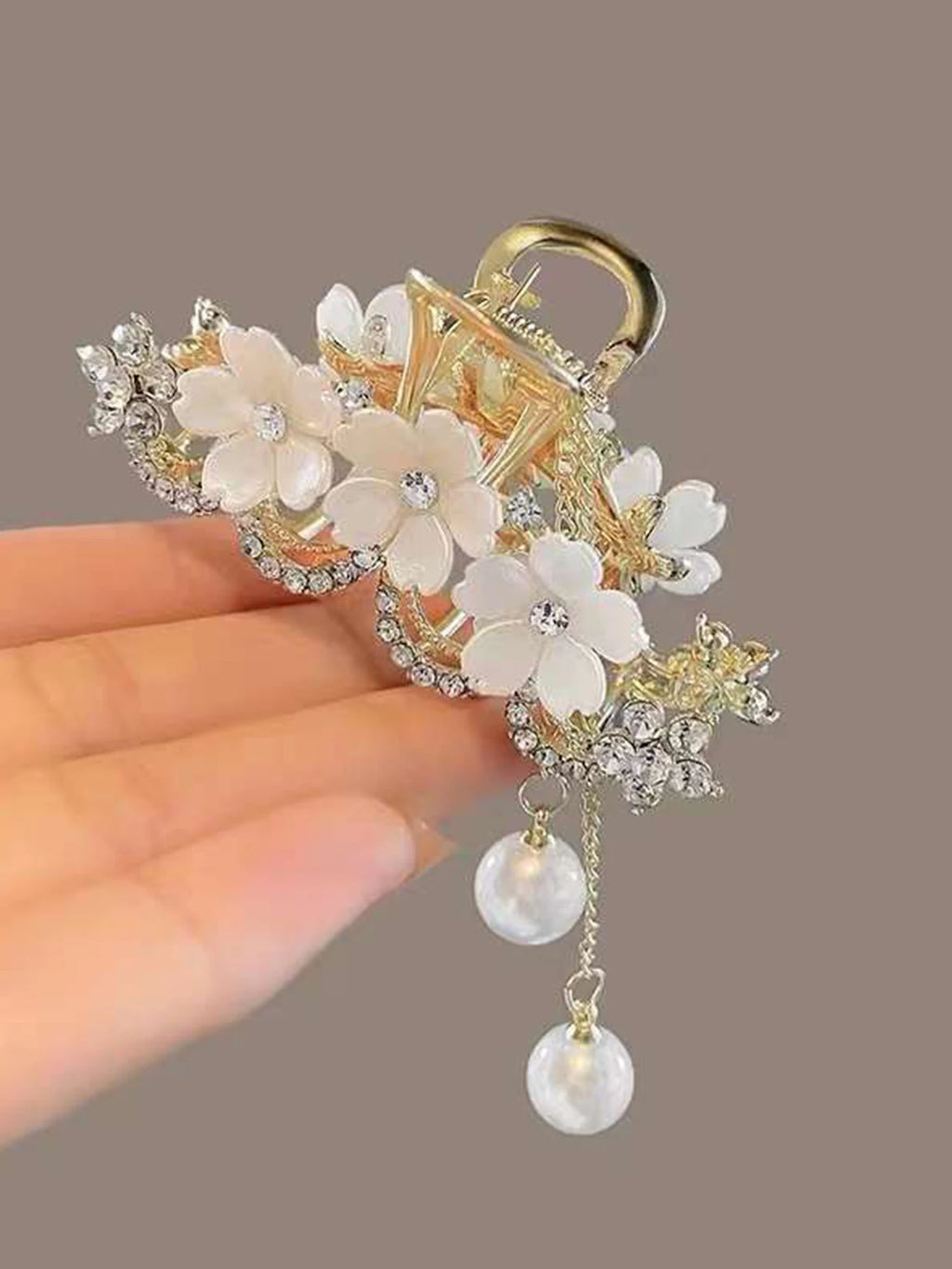 1pcs Fashion Elegant Exqusite Crystal Flower Pearl Tassel Hair Claws For Women Girls Party Ponytail Hair Accessories