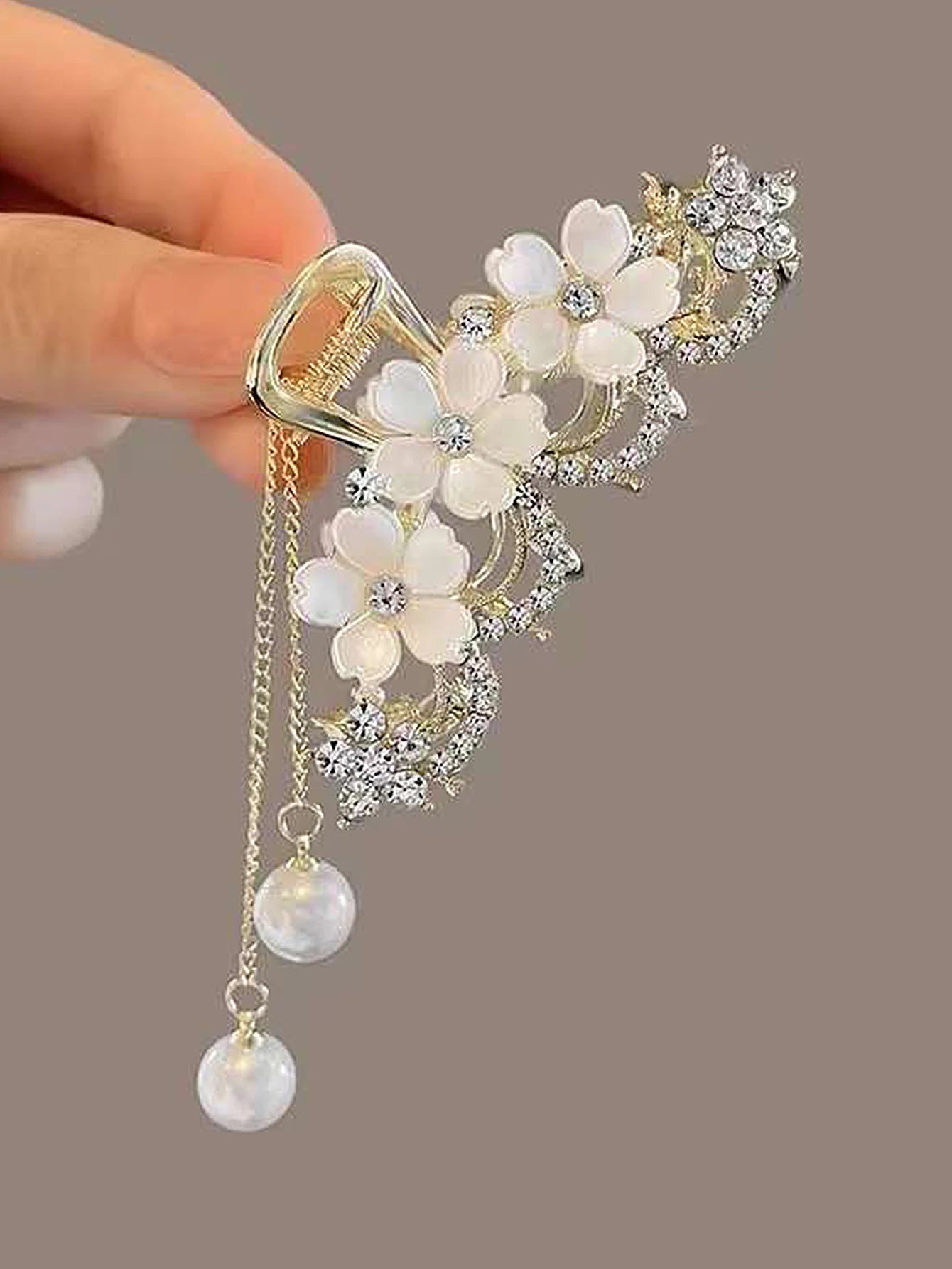 1pcs Fashion Elegant Exqusite Crystal Flower Pearl Tassel Hair Claws For Women Girls Party Ponytail Hair Accessories