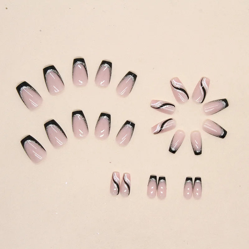 24 PCs Short French Glitter Nails with 1 Jelly Gel and 1 Nail File