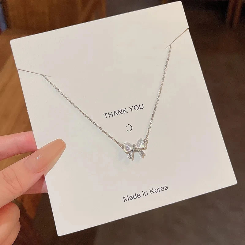 Light And Luxurious Opal Bow Necklace Women's Ins Fashionable And Versatile Temperament Small And Fresh Titanium Steel Chain